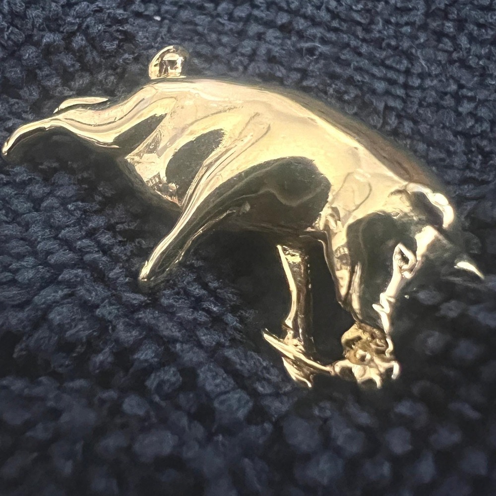 Vintage Trifari Figural Pig Hog Brooch Gold Tone TieTac Hat Pin Screw Tail 1.5"